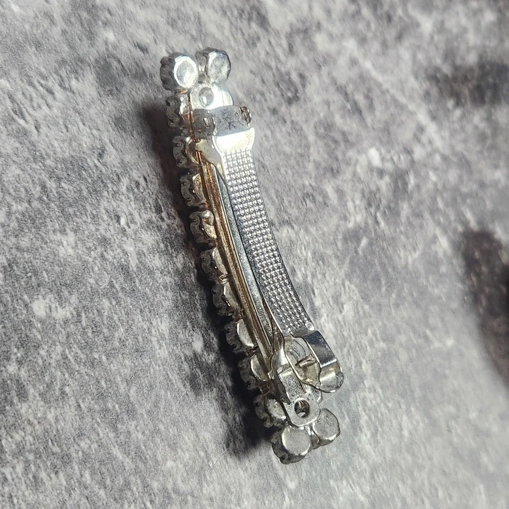 Vintage Aurora Borealis AB Rhinestone Double Row Hair Barrette Silver Tone Clip